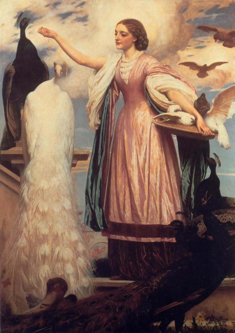 Lord Frederick Leighton A Girl Feeding Peacocks